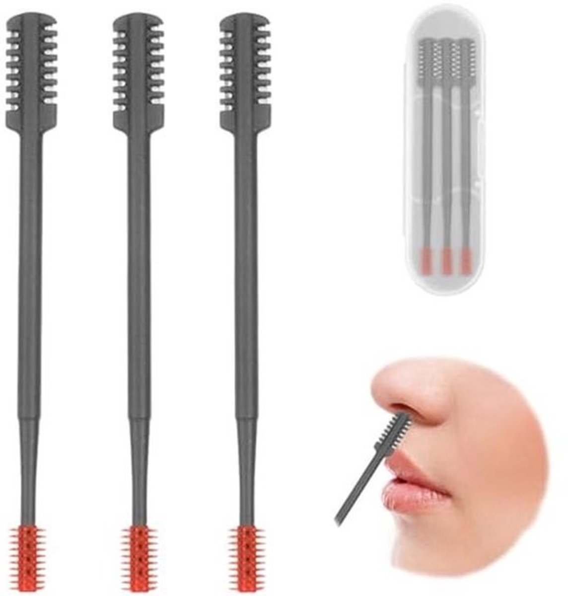 Neushaartrimmer Set van 3 - Dubbelzijdige, Handmatige en Draagbare Neushaartrimmer in Grijs