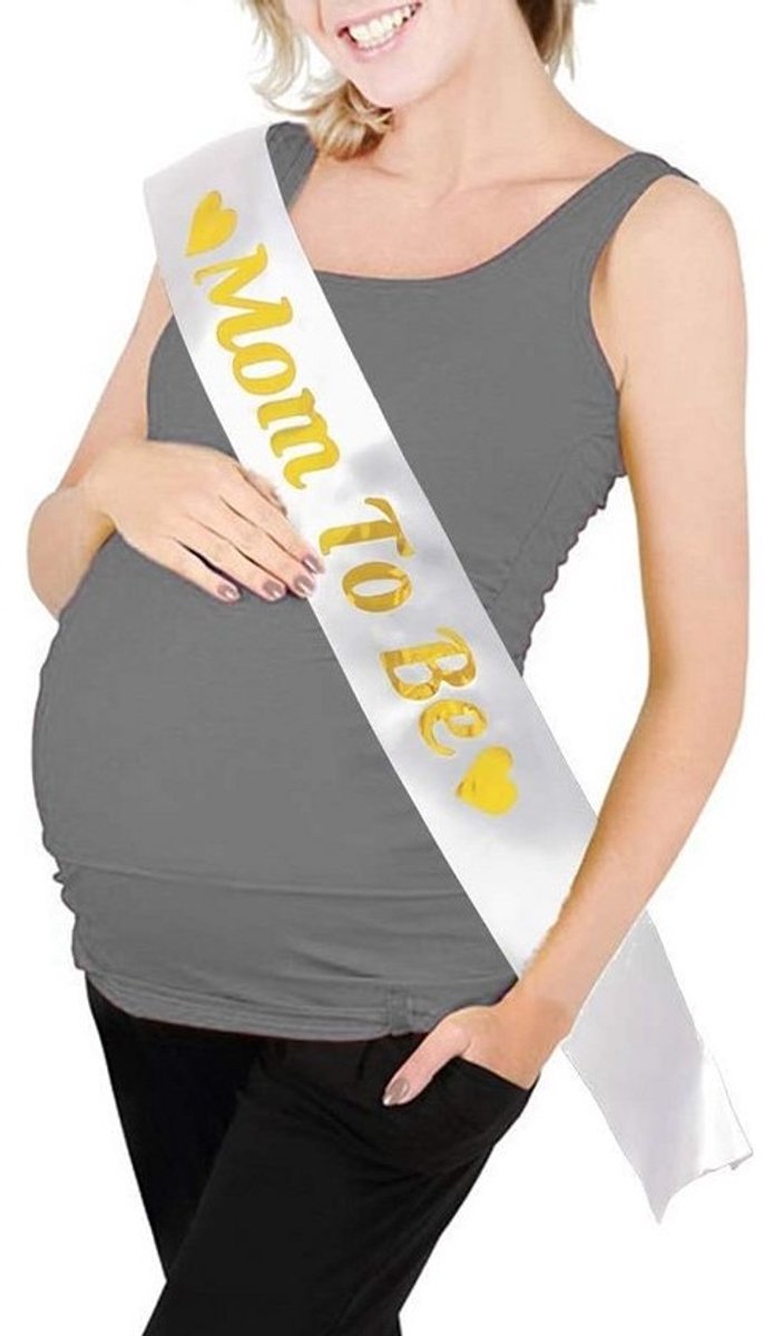 Decoratieve Mom to Be Sjerp voor Babyshower - Wit Satijn met Gouden Glitter Letters - Neutraal Cadeau voor Aankomende Ouders