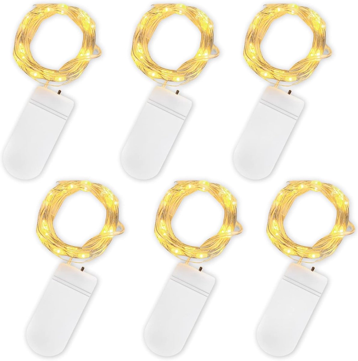 Thijox - Lichtsnoeren 6 Stuks 20 LED Koordverlichting op Batterijen, Koperdraadlampen Warm Wit voor Binnen en Buiten, Slaapkamer, Bruiloft Decoratie,