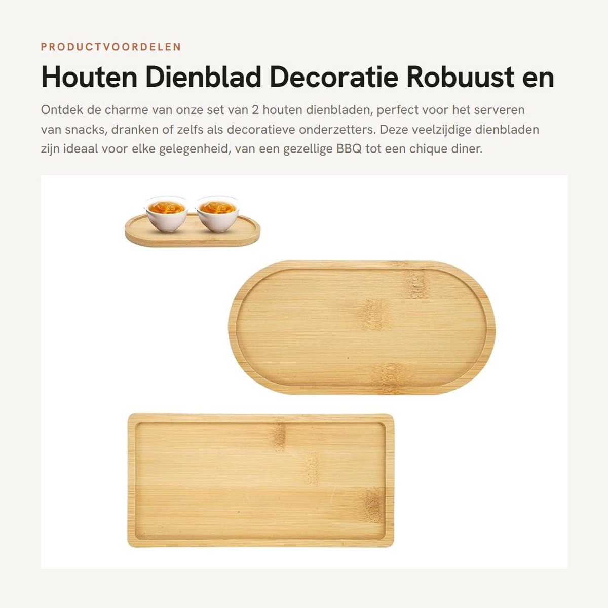 Dailygoods- Dienblad Hout Duurzaam - Dienblad Rechthoek - Dienblad Ovaal - Dienblad Antislip - Dienbladen Klein - Lichtgewicht en Robuust - Serveerbord