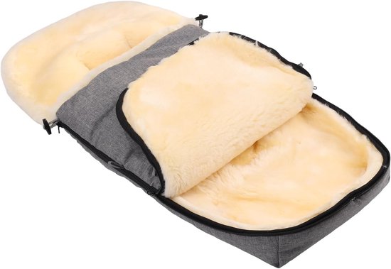 Thijox - Lamsvachtvoetenzak voor baby's - Kinderwagen, Buggy, Voetenzak, Wind- en Waterdicht, Thermoregulerend, Ritssluiting, 90 x 50 cm, Lichtgrijs G van Thijox — afbeelding 2