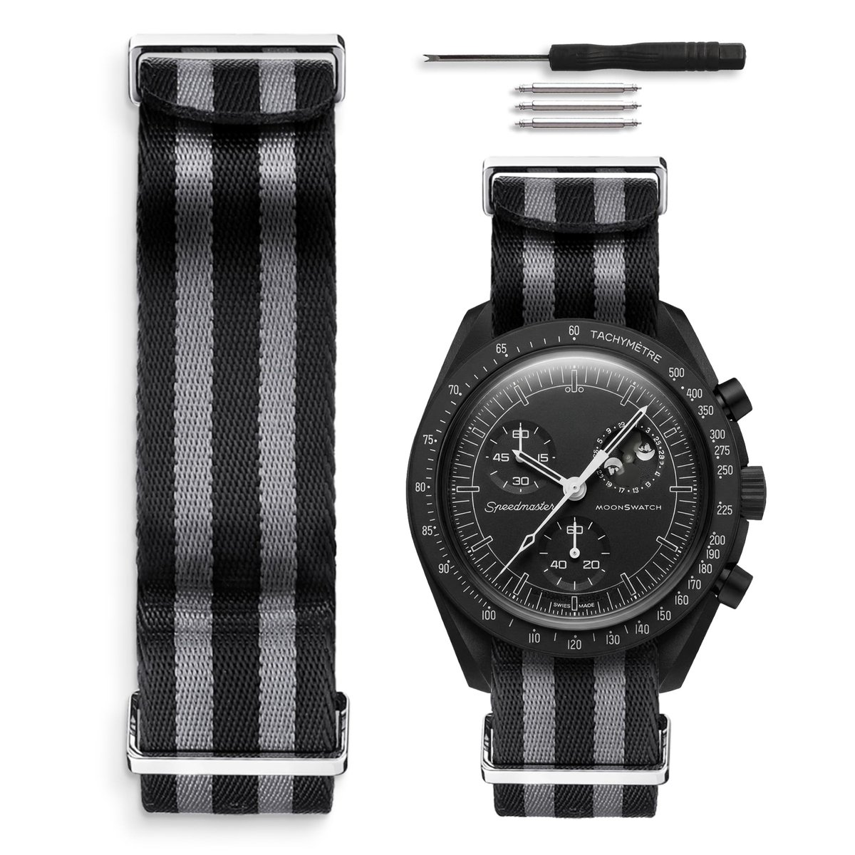 Dailygoods- Nato-horlogeband 20mm - Compatibel met Omega x Swatch - Duurzaam nylon - Geschikt voor sportief gebruik - Verstelbaar - Comfortabel ontwerp