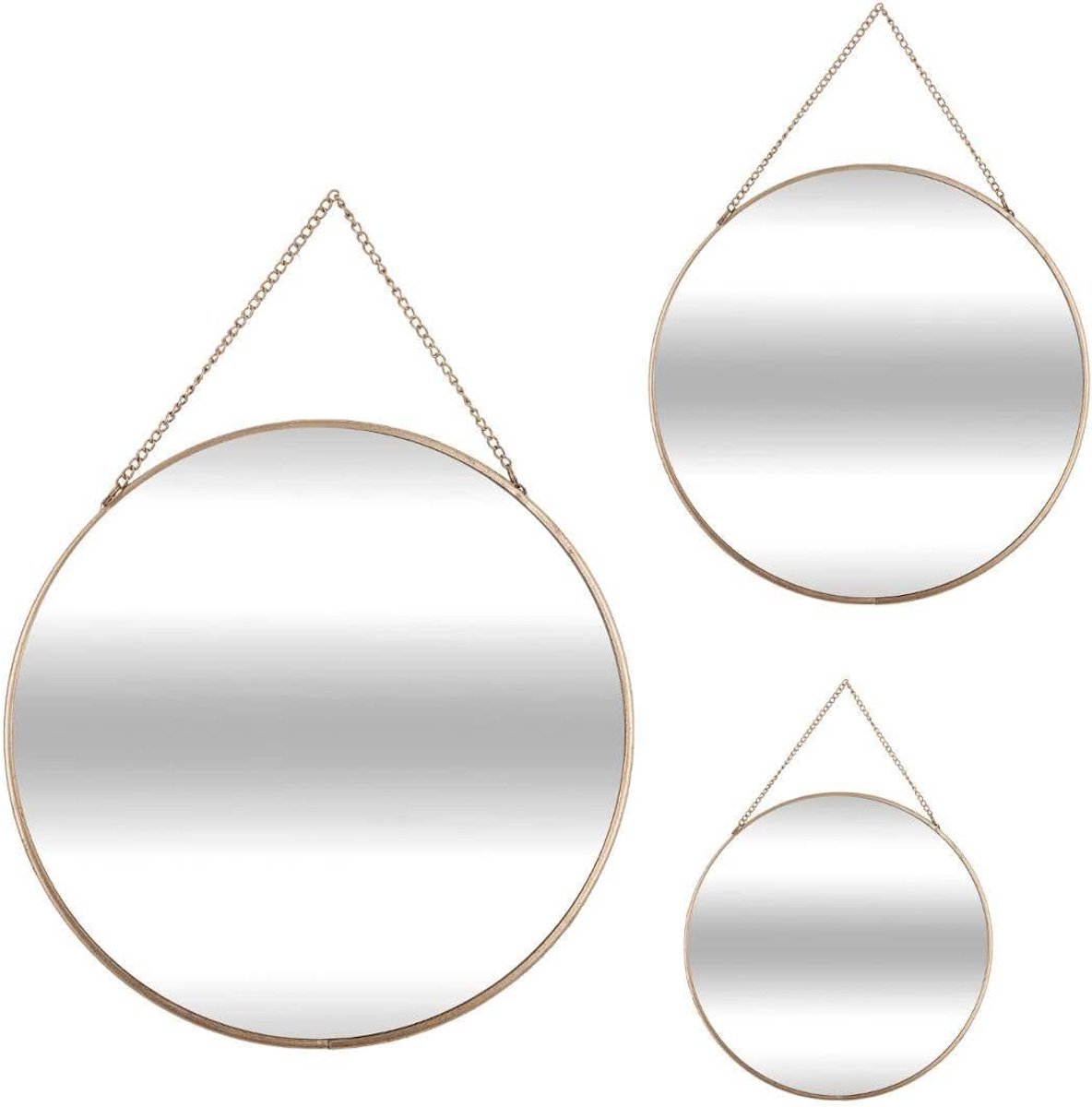 SnelShoppen - Set van 3 Ronde Gouden Spiegels met Ketting - Decoratieve Wandspiegels voor Interieur - Modern Design - Perfect voor Woonkamer, Slaapkam
