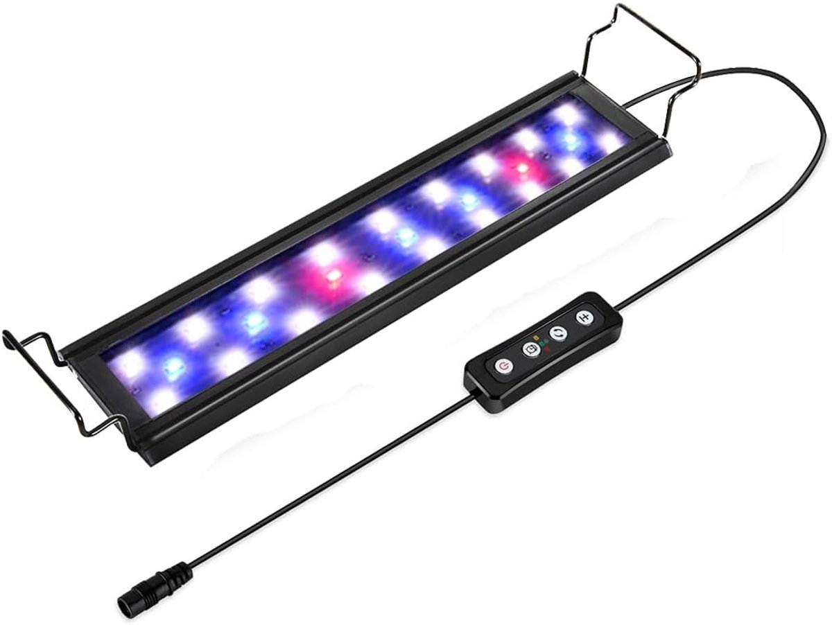 Thijox - 9W-32W Aquarium LED-verlichting met Timer, Dimbaar LED Aquariumlicht voor 28-48cm Vis Tank met Verstelbare Houder en Wit, Blauw, Rood Licht