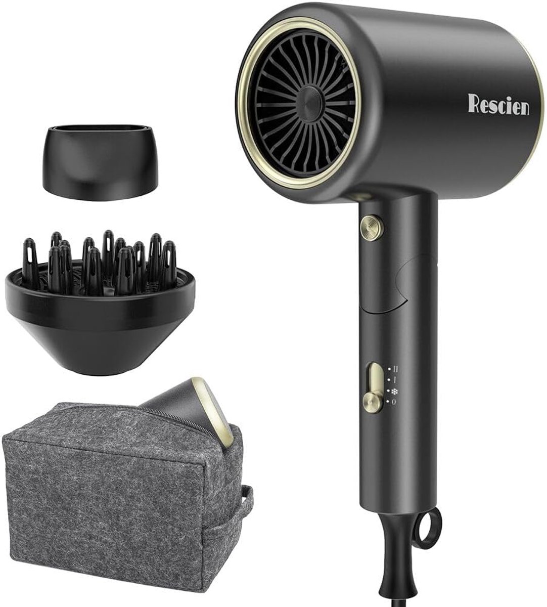 Thijox - Professionele Ionen Haardroger - Sneldrogend met 150.000 omw/min - Geluidsarm met Diffuser en Stylingmondstuk - Mini Reisföhn voor Dames en H