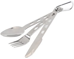 Dailygoods - ARFUKA 3 stuks reizen camping bestek set lichtgewicht camping bestek voor een mes, vork en lepel set met karabijnhaak voor wandelen en reizen