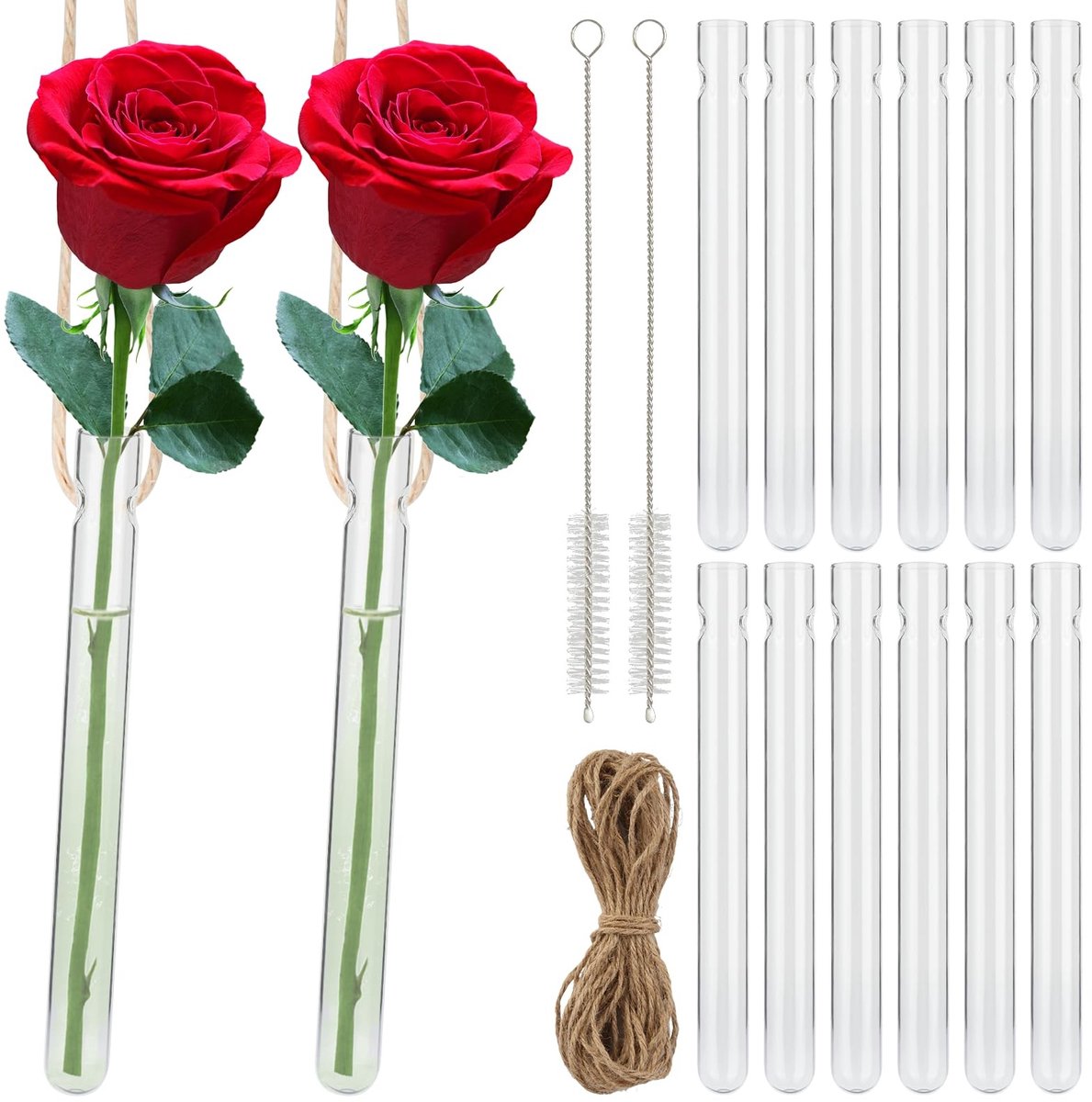 Dailygoods - 12 stuks reageerbuisjes voor bloemen, vaas met gat, transparant, creatief glas, voor thuis, kantoor, bruiloftsdecoratie (1,5 x 15 cm)