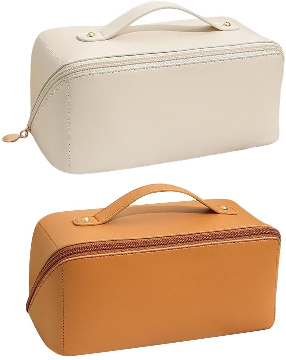 Dailygoods- Make-uptas Grote Capaciteit - Make-uptas met Handvat - Set van 2 - PU-leer - Multifunctionele Tas - Gemakkelijk te Reinigen - Cosmetica Tas