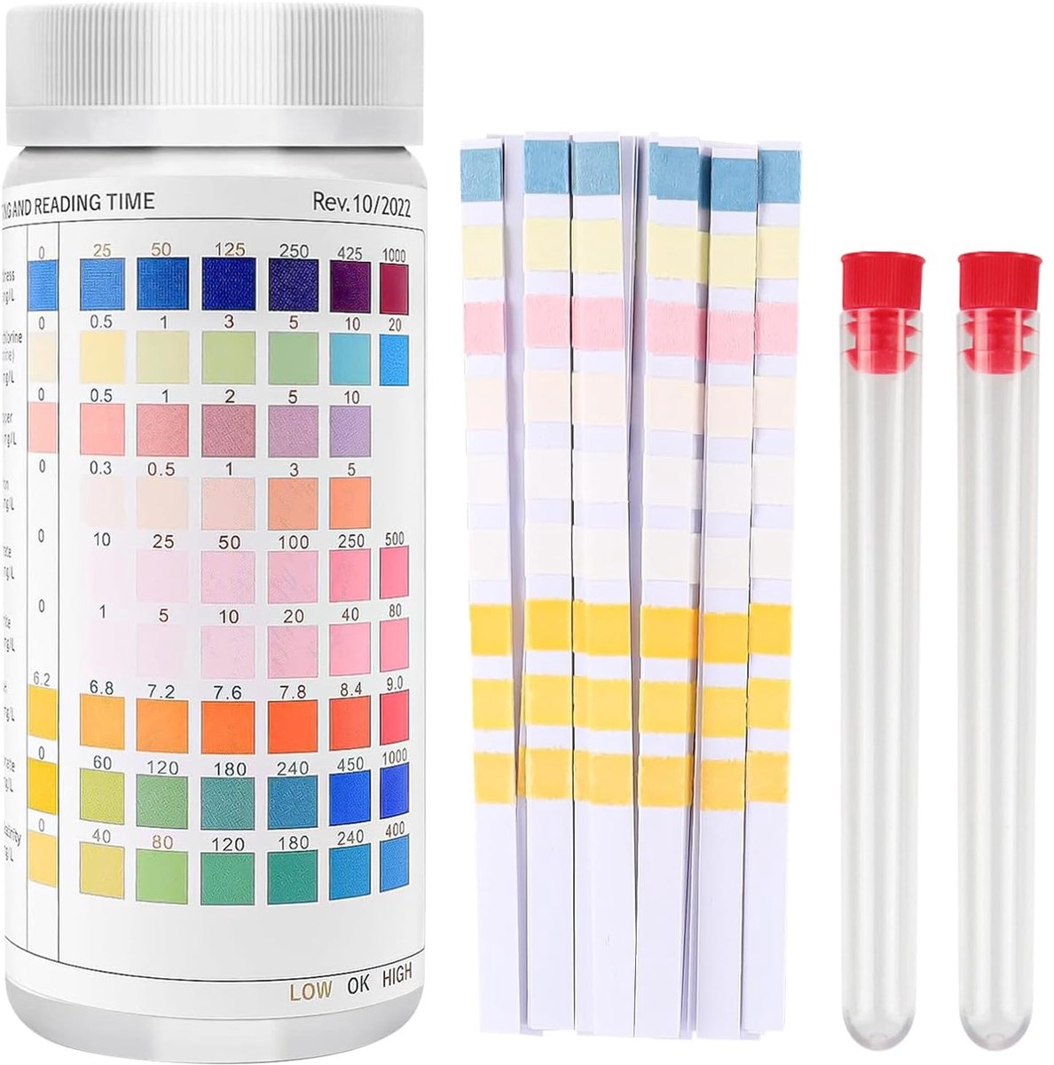 Dailygoods- Aquarium Teststrips 100 Stuks - 9 in 1 Water Teststrips - Watertest voor IJzer, pH, Nitraat, Nitriet, Chloor - Hoogwaardig Vezelpapier - Inclusief Aquariumthermometer - Waterteststrips