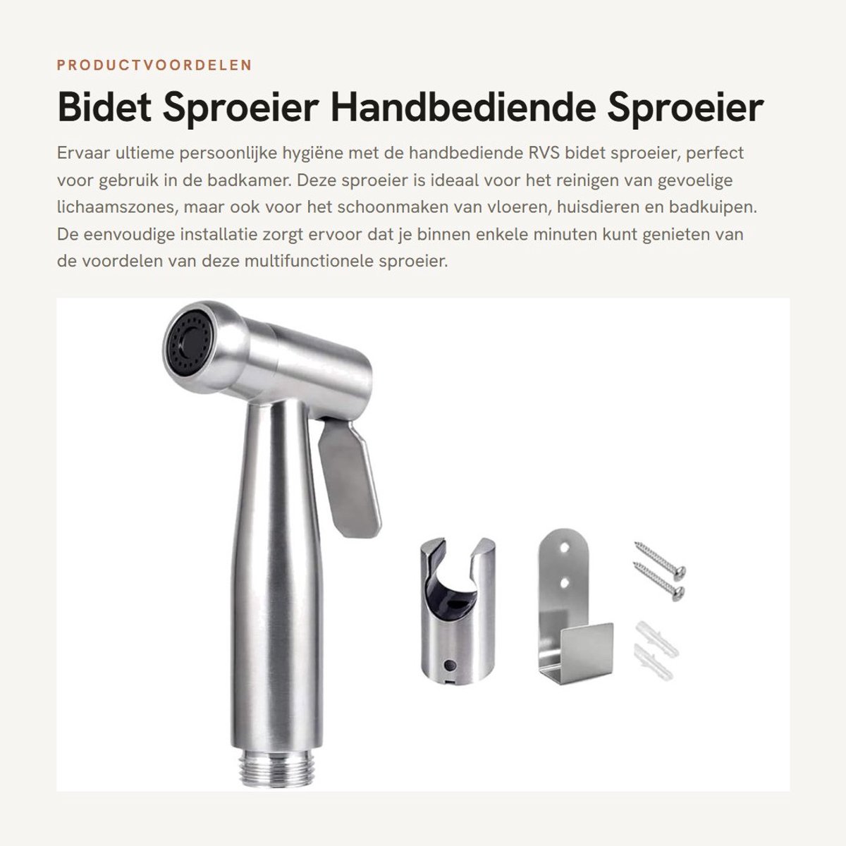 Dailygoods- Toiletsproeier RVS - Bidet Sproeier - Handbediende Douche - Eenvoudig te Installeren - Voor Persoonlijke Hygiëne - Inclusief Houder