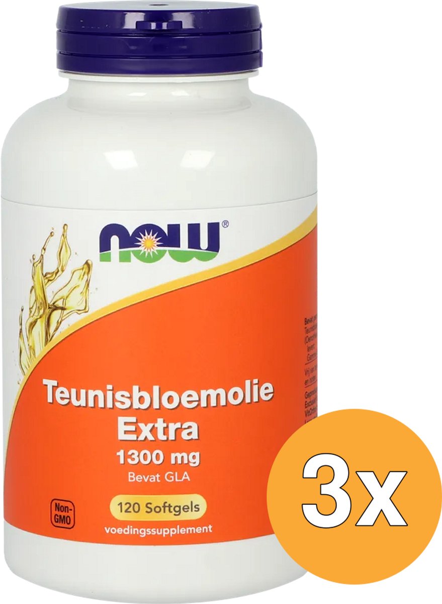 3x Now Teunisbloemolie Extra 1300Mg (120 softgels)
