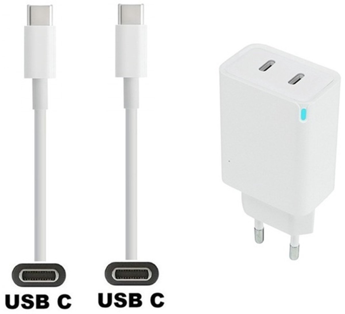 45W super snellader met 2 poorten USB C - USB C + 0,2m sterke USB C naar C kabel. Witte PD PPS lader. Oplader adapter past op Google Pixel 1, 2, 2XL, 3, 3XL, 3a, 3a XL, 4, 4XL, 4a, 5, 5a, 6a, 7, 7 Pro, 8, 8a, 8 Pro, 9, 9 Pro, 9 Pro XL, 9 Fold, C, XL