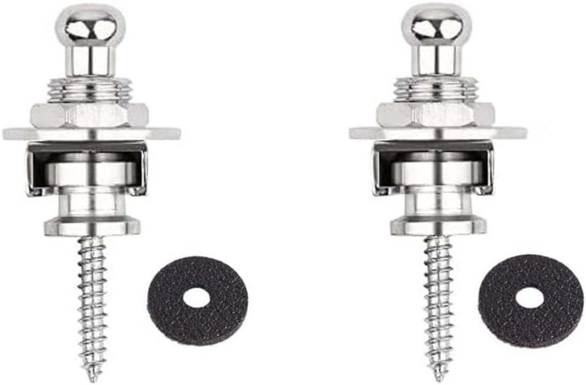 Guitar Strap Lock Set van 2 Stuks - Eenvoudig Verwijderbare Veiligheidsbeugels voor Gitaar en Bas, 32mm, Zilver, Geschikt voor Alle Gitaren