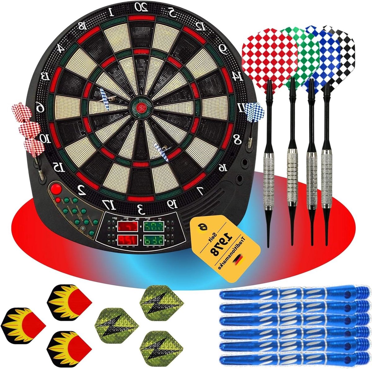 Dartbord Set - Elektronisch Bord - Competitie Spelen - 16 Spelers Mogelijk - 12 Darts Inclusief - Zwart
