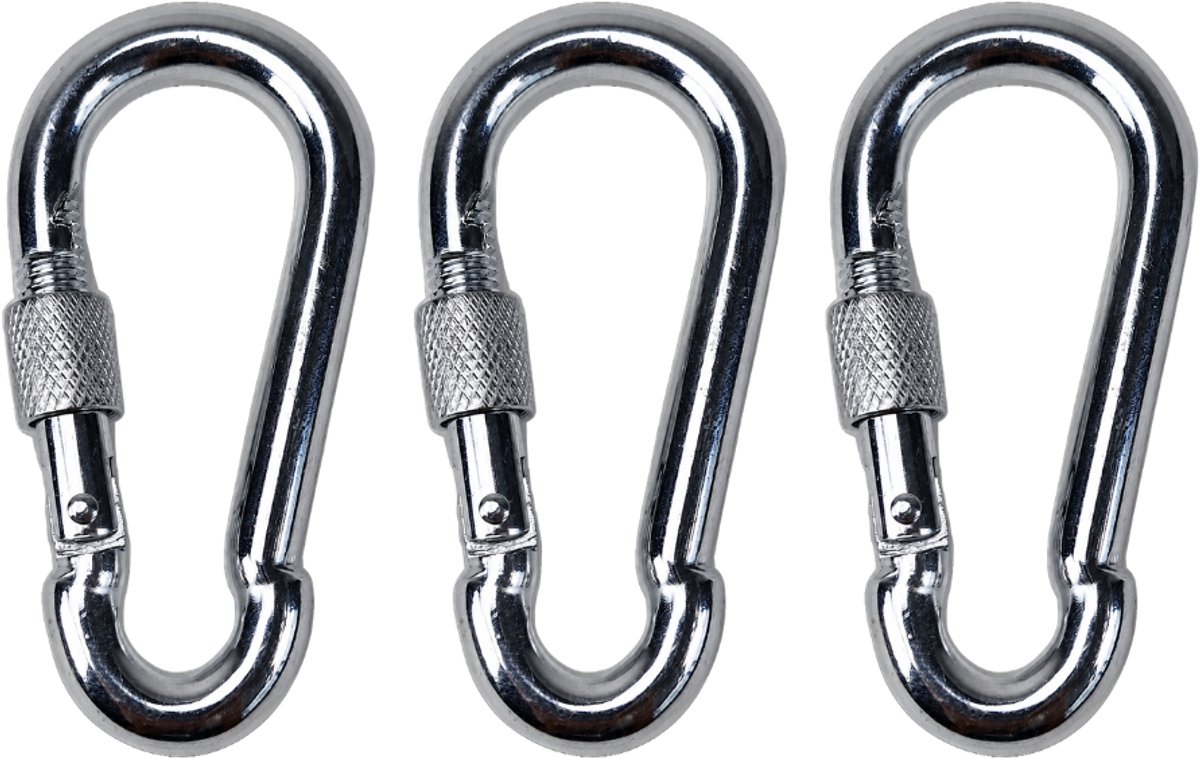 BCF-Products - Karabijnhaak - 8x80mm - 3 stuks - Verzinkt staal - met Schroefsluiting - Musketonhaak - Carabiner