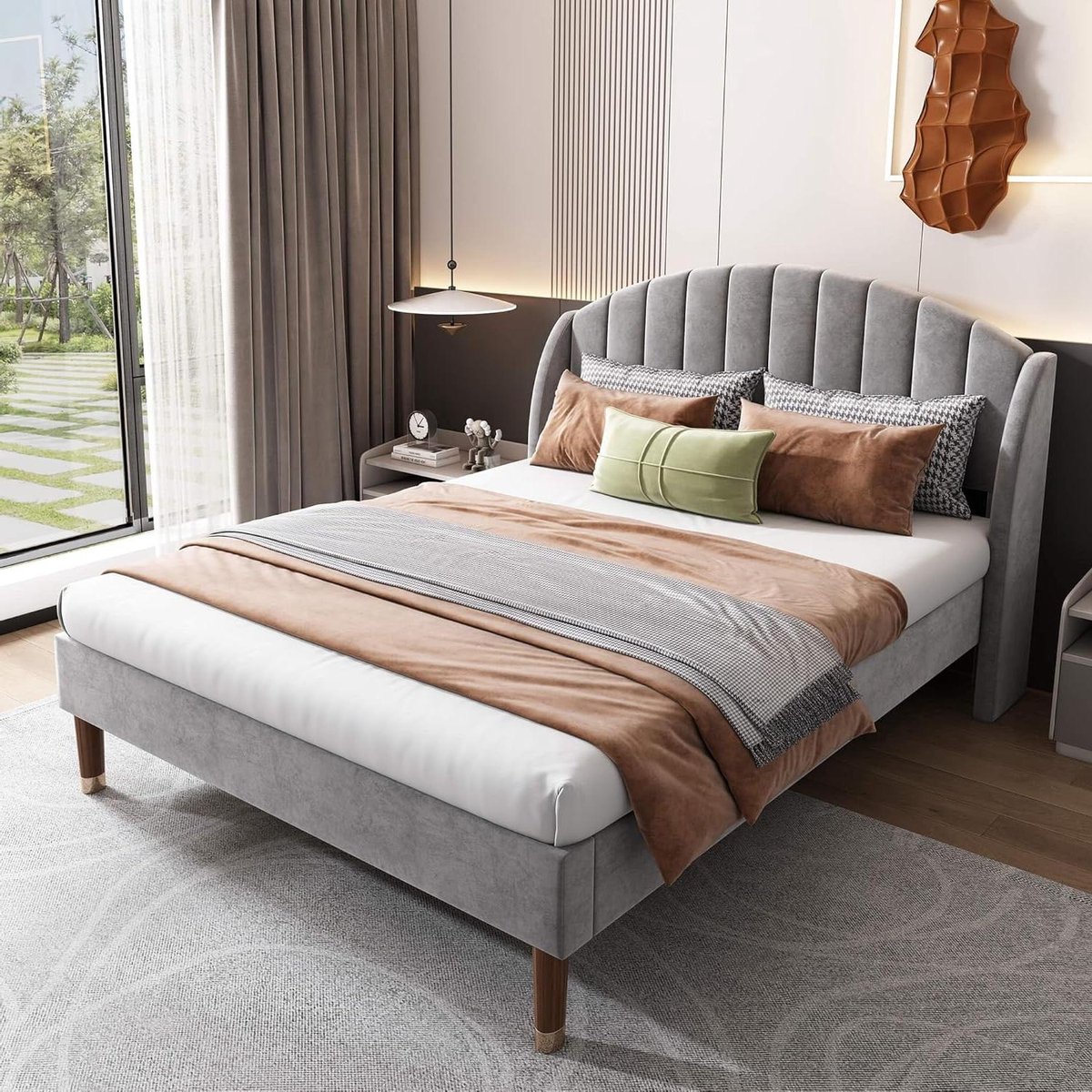 Tweepersoonsbed - Gestoffeerd bed - Slaapcomfort - Comfortabele rugleuning - 160 x 200 cm - Grijs