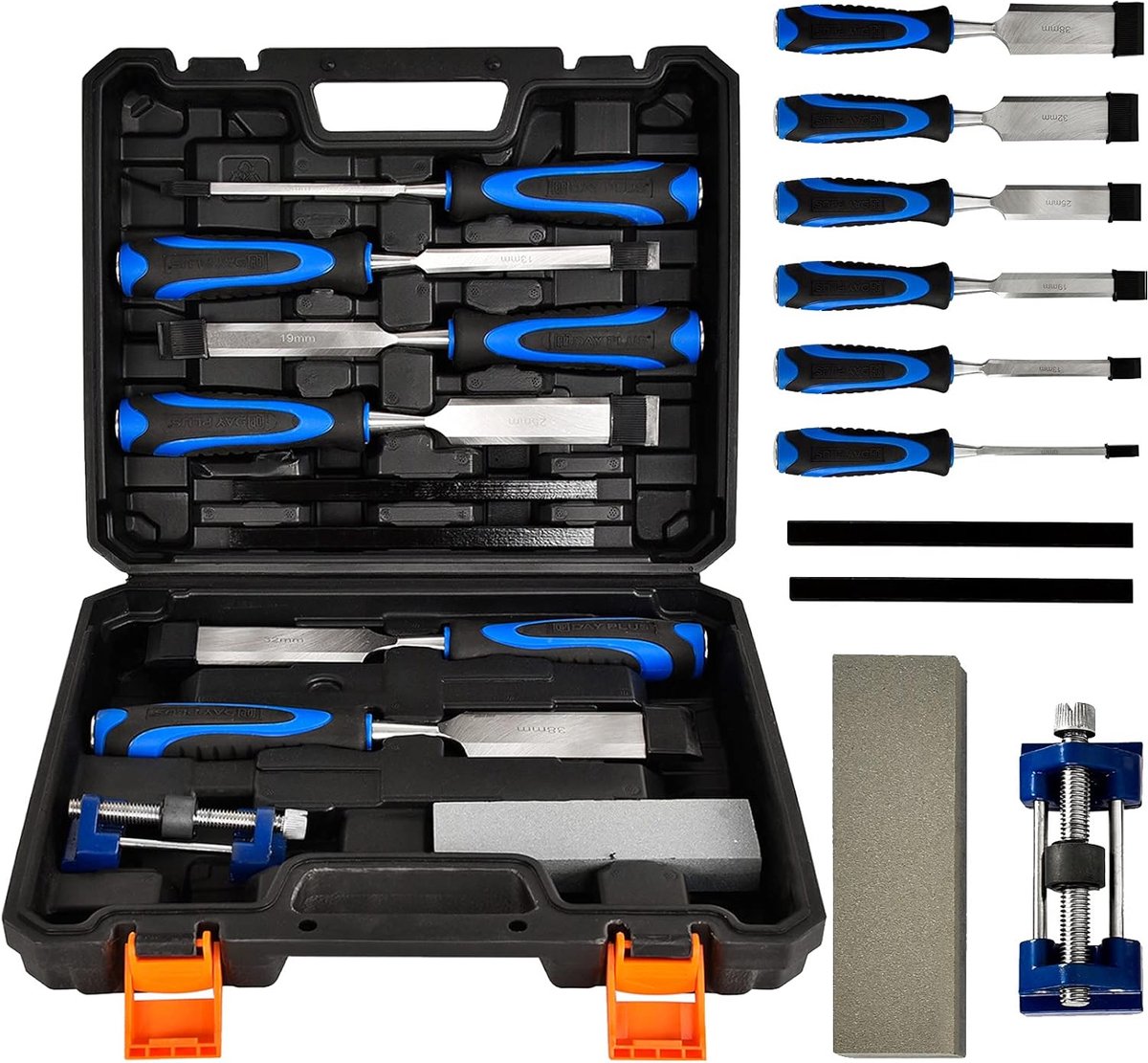 10-Delige Set Houtbeitels, Houtbewerkingsbeitels Met Schuine Snijkant, Softgrip Handgreep en Slagkap, Voor Houtbewerking