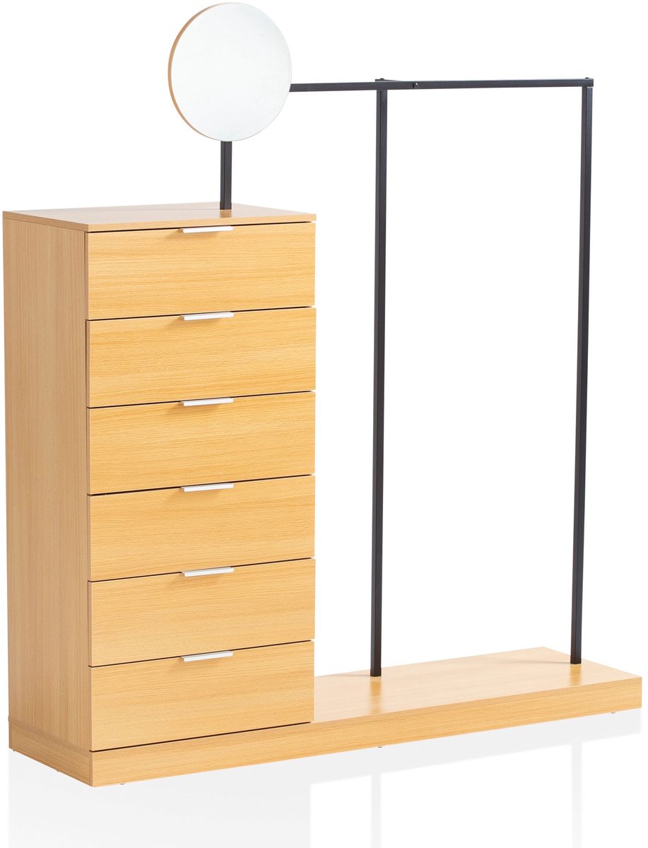 kledingkast eiken decor 145x165x40 cm gangkast moderne, compacte kledingkast voor schoenen, jassen, sjaals en hoeden, kledingrek gang met ladekast, kledingroede en spiegel