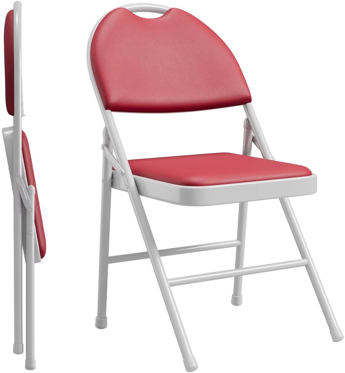 Set van 2 Opvouwbare Stoelen - Stapelbaar Comfort design met Rugleuning - voor feesten en kantoor - Rood PU Leer en Metaal - Zwart