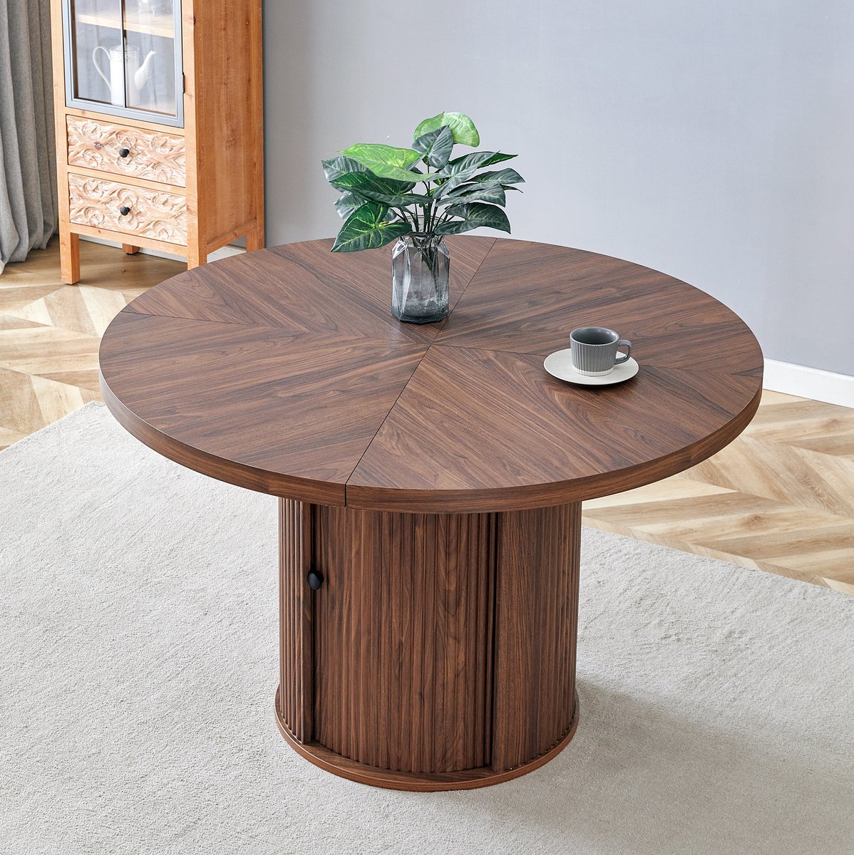 STILVORA Eettafel - Ronde Eettafel Met Opbergruimte Voor 4 Tot 6 Personen - Scandinavisch Modern - MDF In Walnootkleur - 115x74 Cm