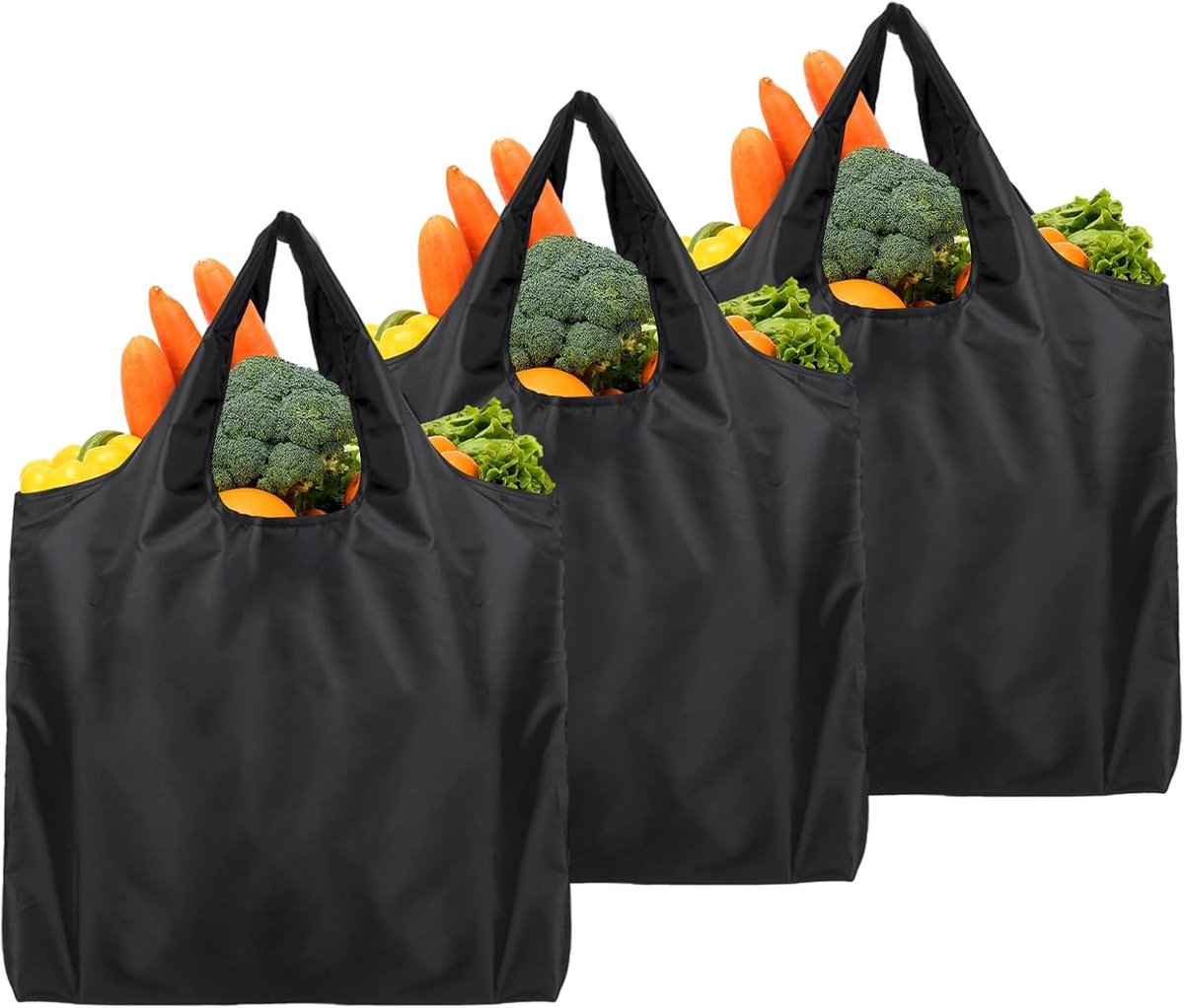Vouwbare Zwarte Winkeltas 50×46cm - Waterdichte, Herbruikbare Stoffen Tas voor Dagelijks Gebruik, Milieuvriendelijk en Duurzaam