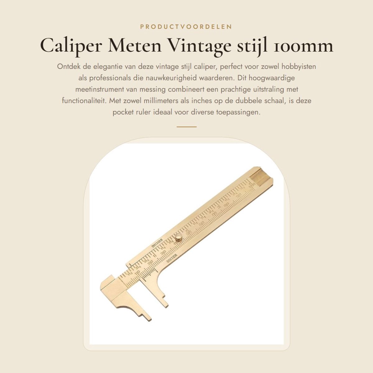 Inovra- Schuifmaat 100mm - Vintage-stijl - Dubbele schaal mm/inch - Hoogwaardig messing - Lichtgewicht - Precisie meetinstrument - Caliper