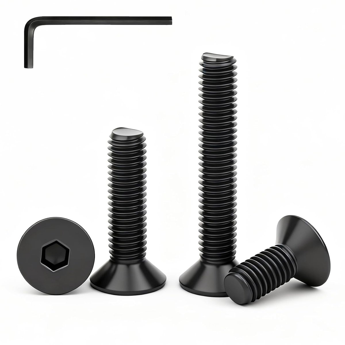 20 Stuks M4x50mm Verzonken Schroeven en Zeskantbouten van Zwart RVS A2 V2A met Inbussleutel en Volledige Draad