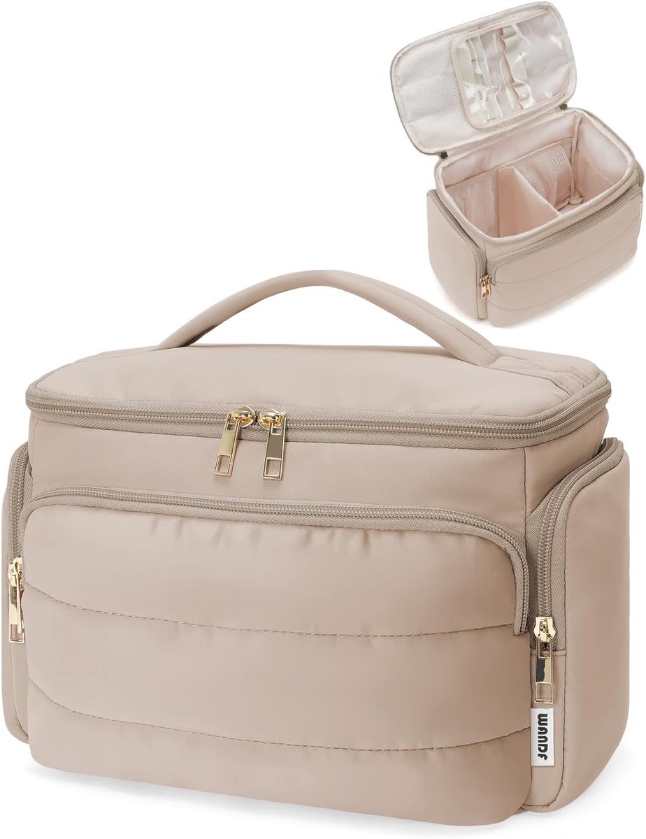 Thijox - Grote Wijd Geopende Toilettas Dames - Handgreep Cosmeticatas - Make-up Organizer Kaki - Ideaal voor Toiletartikelen, Cosmetica & Accessoires
