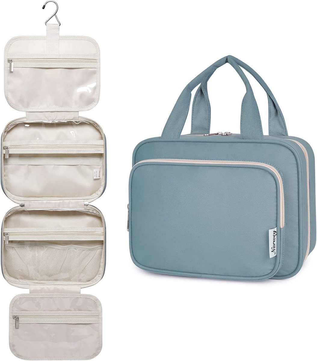 SnelShoppen - Hangende Reis Toilettas voor Vrouwen - Cosmetica Make-up Tas Organizer - Grijsblauw Medium - Ideaal voor Vakantie, Weekendjes Weg en Thu