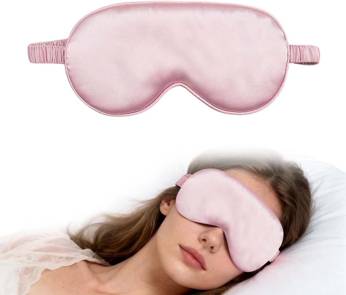 SnelShoppen - Zijden Slaapmasker - Comfortabel Oogmasker - Lichtblokkerende Blinddoek - Moerbeizijde - Zacht Eye Cover voor Zijslapers - Roze - Ademen