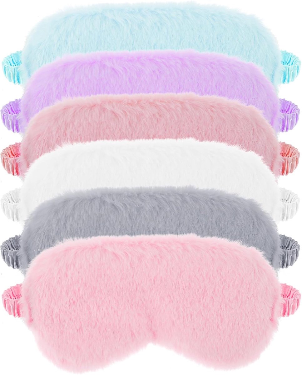 Thijox - 6 Stks Pluche Oogmasker voor Slapen - Zacht Donzige Satijnen Oogmasker - Comfortabel Slaapmasker Faux Fur Oogdekking - Perfect voor Vrouwen,