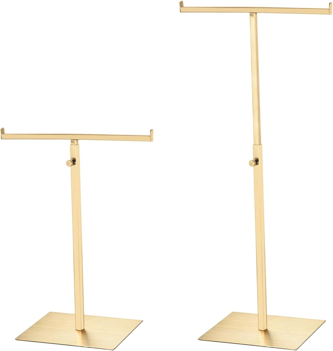 Handtas Standhouder T-vormig Metalen Display voor Handtassen en Sieraden - 2 Stuks Verstelbaar voor Thuis en Winkel, Goudkleurig
