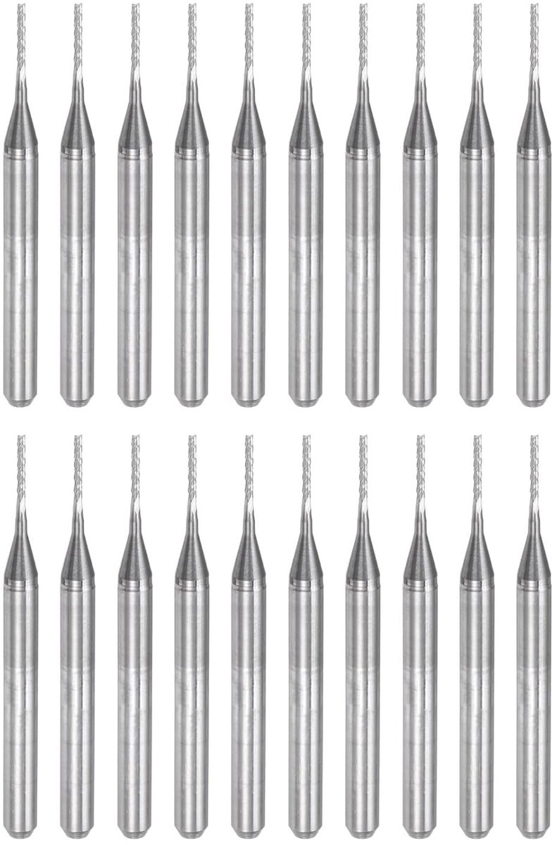 20 Stuks 0.8mm Frees Tips, 1/8 Inch Router CNC Carbid, Rechte Schacht, Graveermes voor Houtbewerking, Freesmachine en PCB Bewerking