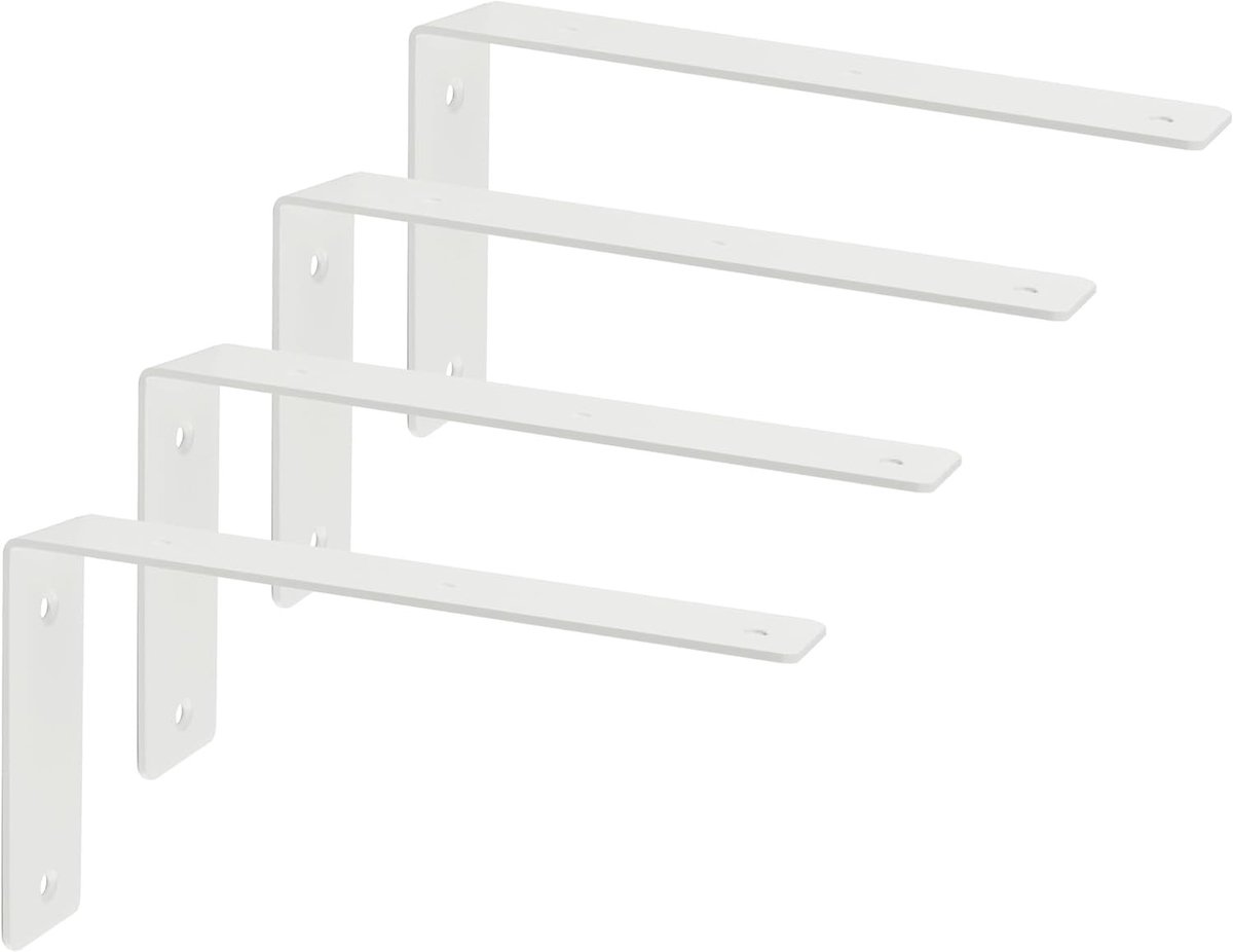 Set van 4 Wandbeugels voor Planken, Versterkte L-vormige Beugels voor Houten Planken, 90° Hoeksteun van Roestvrij Staal met Witte Afwerking (226 x 126 mm)