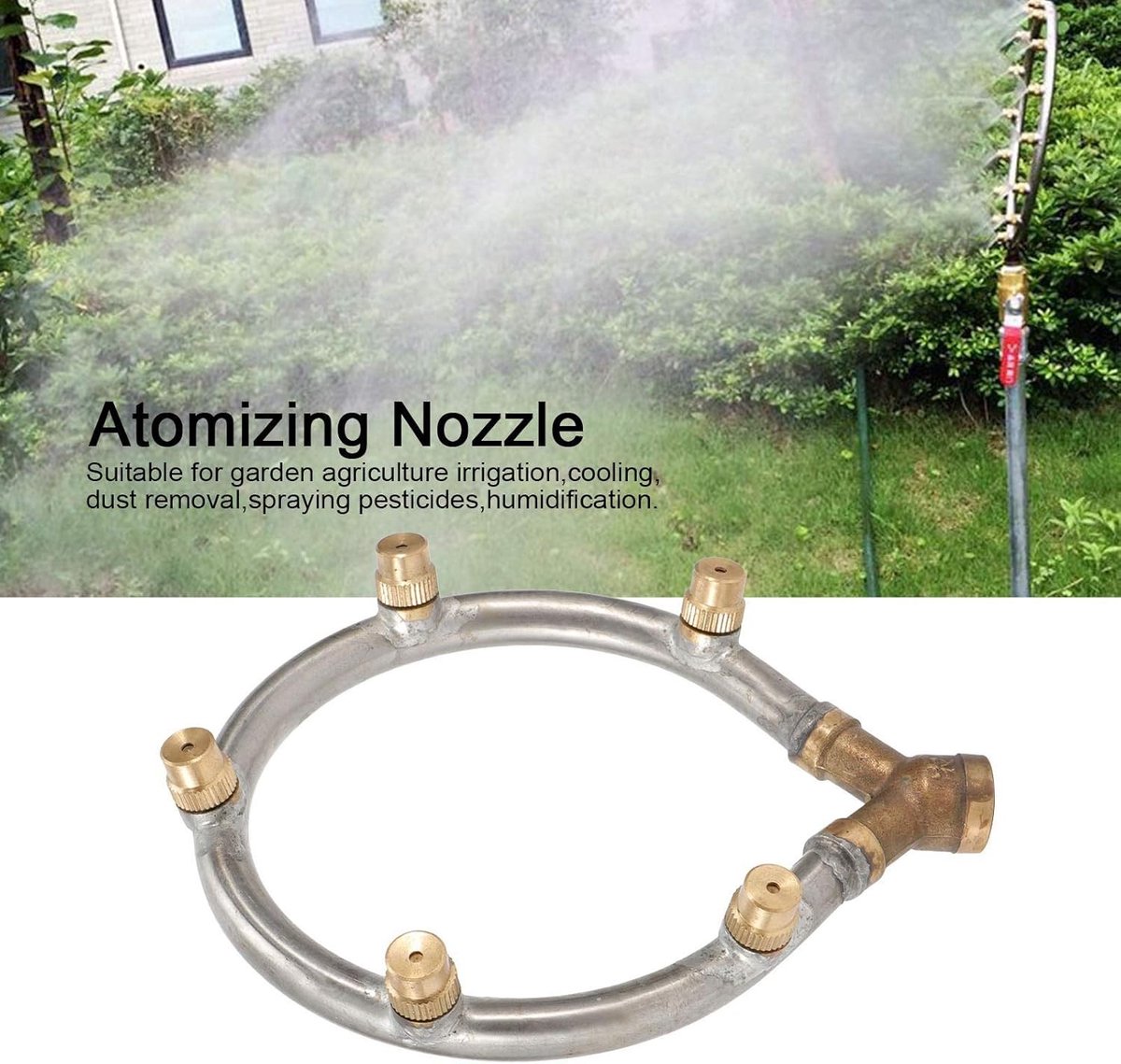 Verstelbare Cirkelvormige Irrigatiesproeier voor Tuinbesproeiing, 5-kops Verstuivingsmondstuk, Roestvrijstalen Sproeier voor Bevochtiging, Koeling en Stofverwijdering - G1/4in