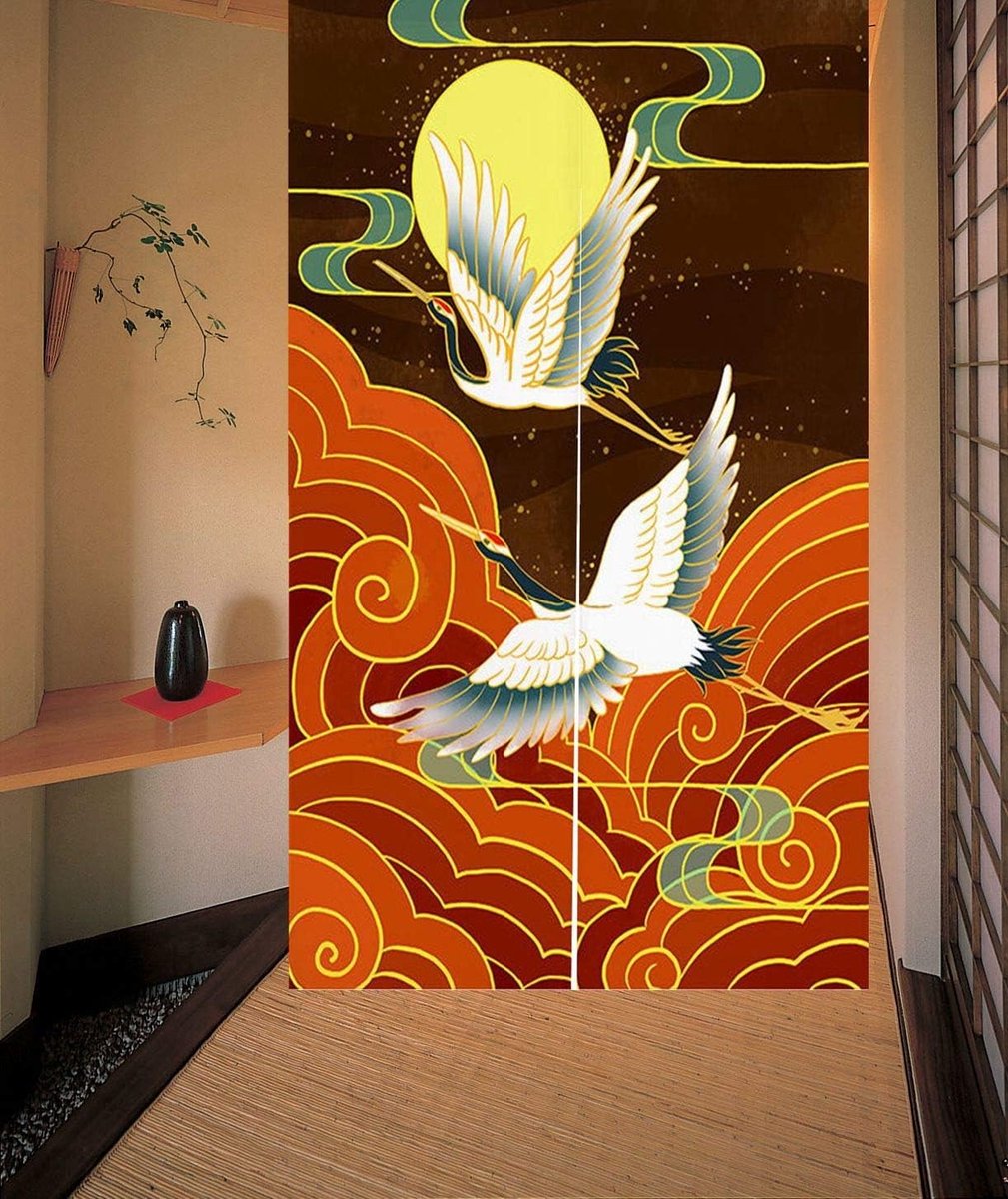 Japanse Stijl Deurgordijn van Katoen en Linnen met Taps en Maanprint voor Thuisdecoratie 8