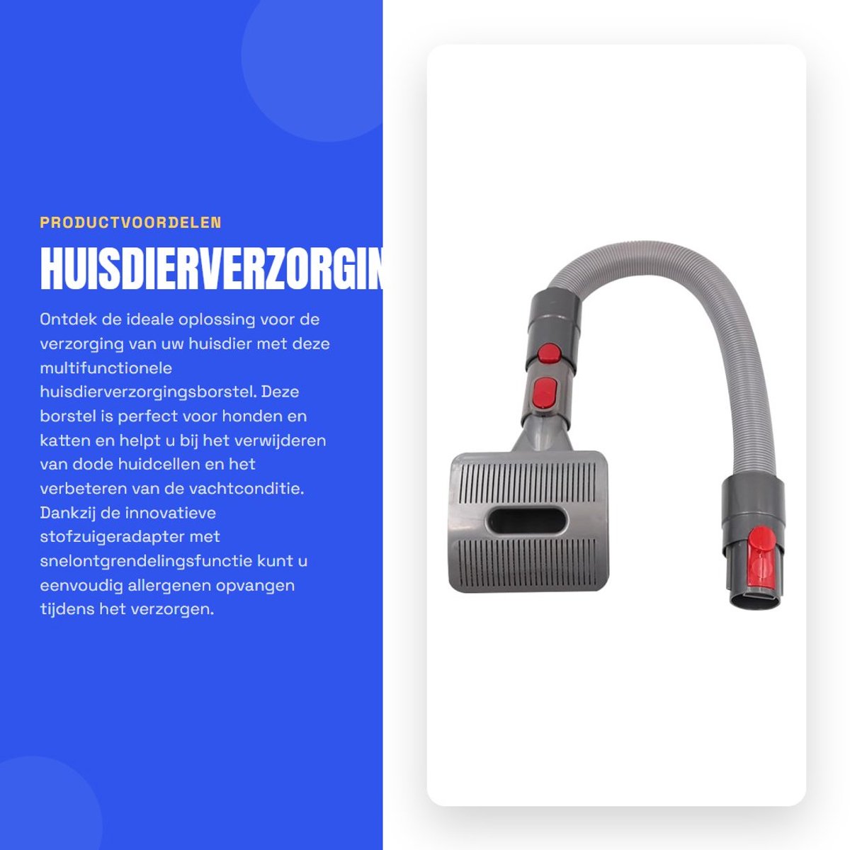 Inovra - Huisdierverzorgingsborstel - Hondenkattenhaarreiniger - Verlengslangadapter - Zwart - Stofzuigeraccessoire - Verzorgingsgereedschap - Ges...