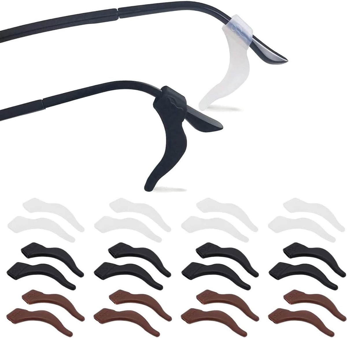 Verstelbare brillenhouders van antislip-silicone, 12 paar, ideaal voor brillenbanden en brillensteunen, stevig en comfortabel