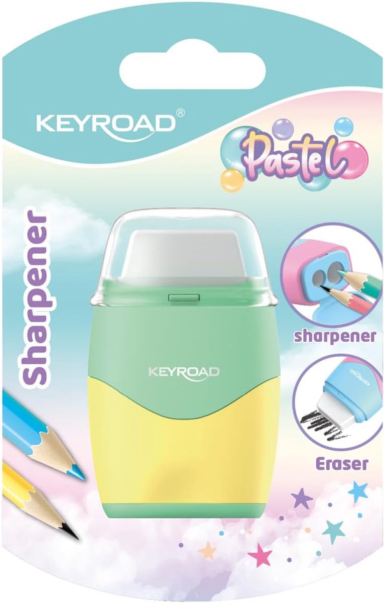Thijox - Kunststof puntenslijper met gum - Dubbele puntenslijper voor kleurpotloden - Pastel kleuren mix - 2 in 1 puntenslijper voor kinderen, school