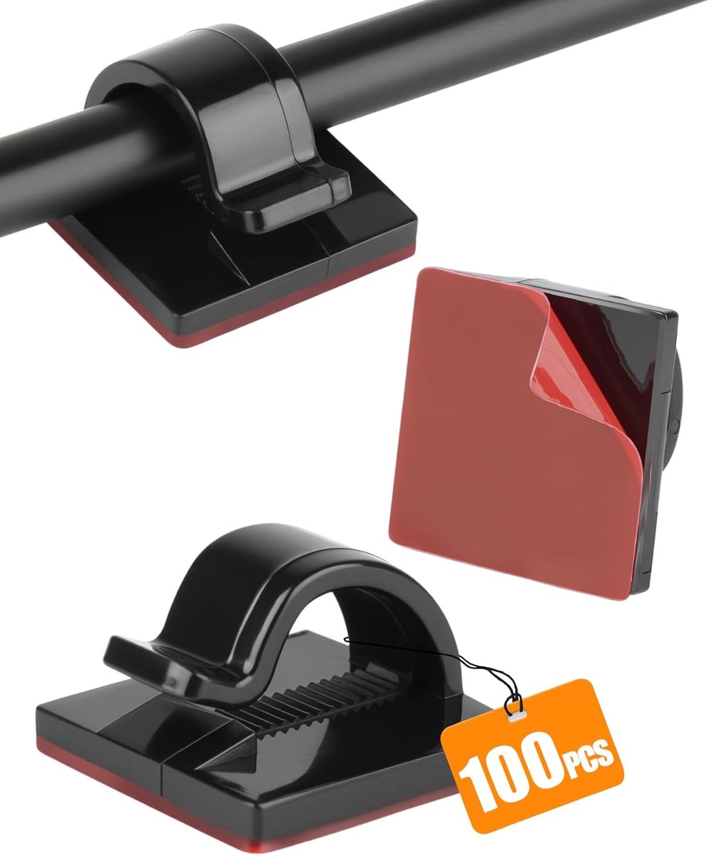 SnelShoppen - 100 Stuks Kabelclips Zelfklevend Zwart, Draadclips Mini en Groot, Kabel Organizer voor USB- en HDMI-Kabels, Bureau, Thuis, Kerstdecorati