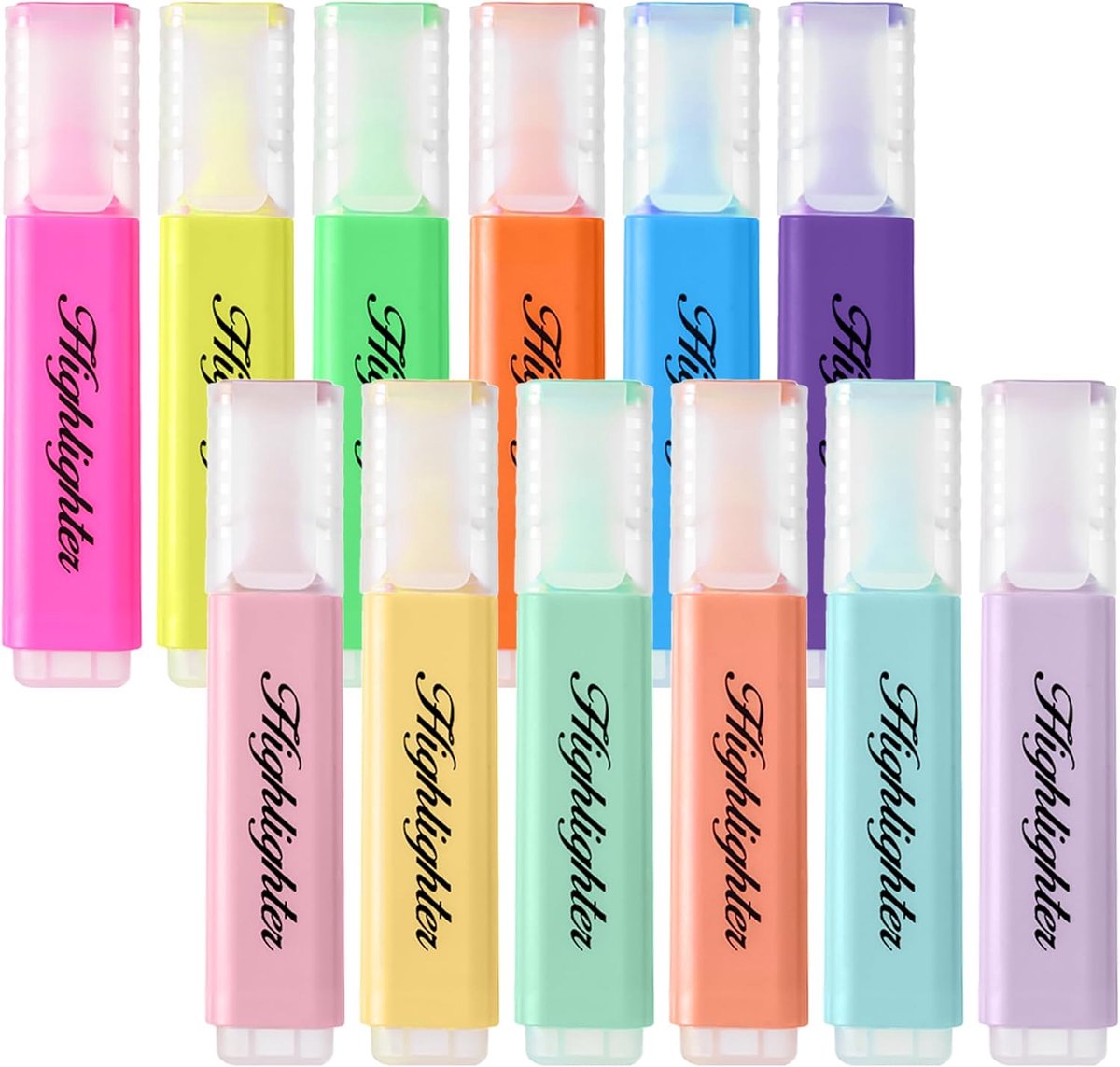 Thijox - Pastel Markeerstiften Set 12 Stuks - Beitel Tip Markers in Macaron Kleuren - Waterbasis, Sneldrogend, Perfect voor Kantoor, School en Creatie