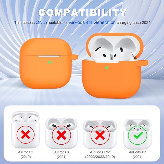 Compatibel met AirPods 4 generatie Case Cover 2024, Militair Klasse Zacht Siliconen, Schokabsorptie Absorptie, compatibel met AirPods 4-hoesje met sleutelhanger en reinigingsset, Oranje van compatibel — afbeelding 3