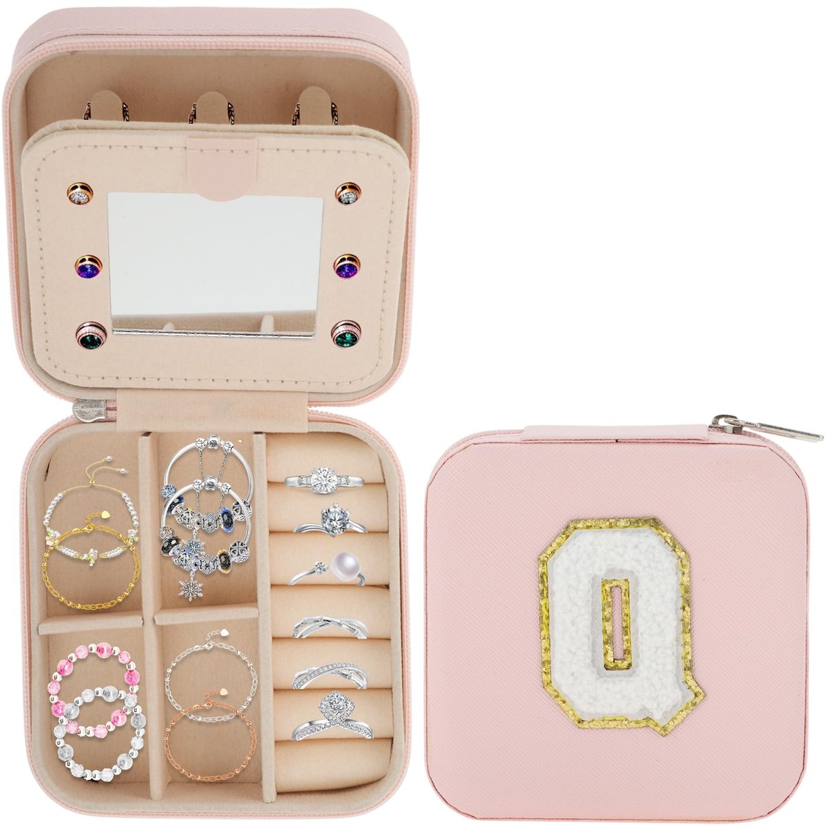 Inovra- Sieradenkistje met Spiegel - Organizer voor Sieraden - Waterdicht - Hoogwaardig PVC - Persoonlijk Cadeau - Luxe Binnenkant - Sieradendoos