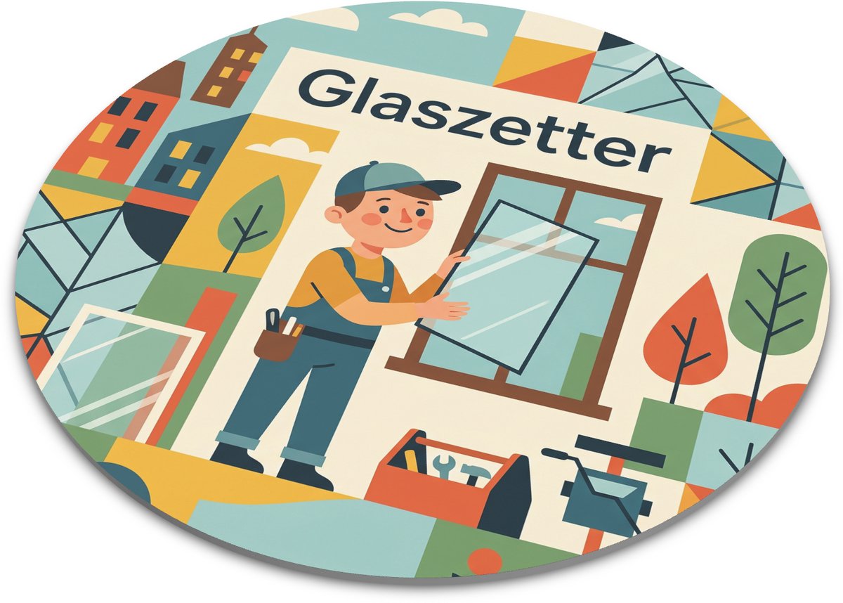 Ronde Muismat Glaszetter Mid-Century Retro Gouache Illustratie Stoer Beroep Bureau Decoratie Cadeau Vakman Bouw 22 cm
