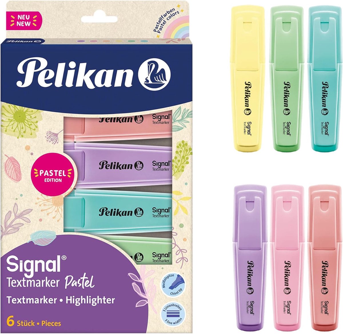 SnelShoppen - Pastel Markeerstiften 6 stuks, Wasbare Waterbasis, Geschikt voor Huid, 3 Lijnbreedtes, Kleurenset voor School, Creatief Gebruik, Kindere