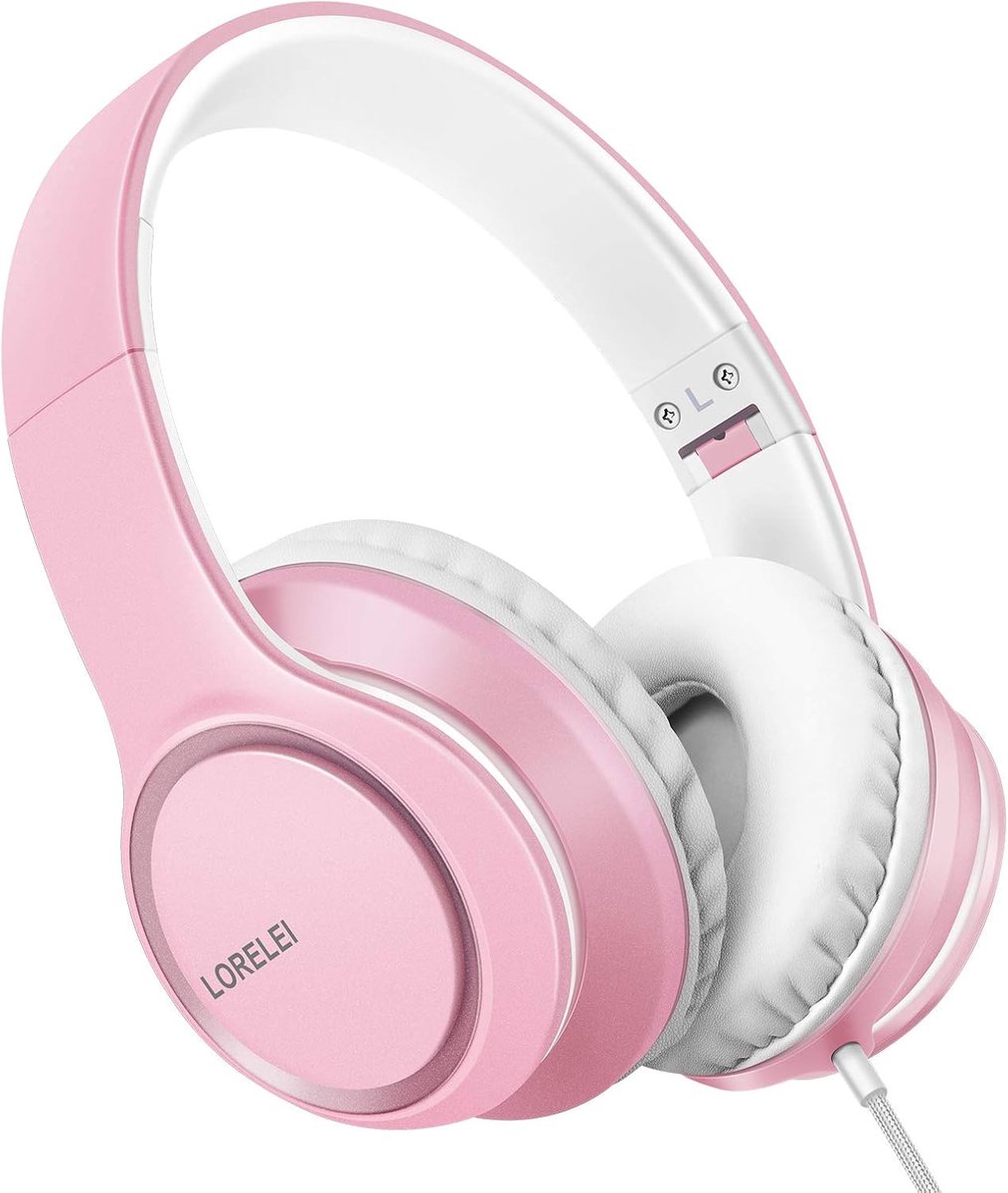 Thijox - Lorelei X8 Oorbedekkende Hoofdtelefoon met Microfoon - Bedrade, Lichtgewicht, Opvouwbaar, 1,45 m Nylon Kabel, 3,5 mm Plug - Roze (Pearl Pink)
