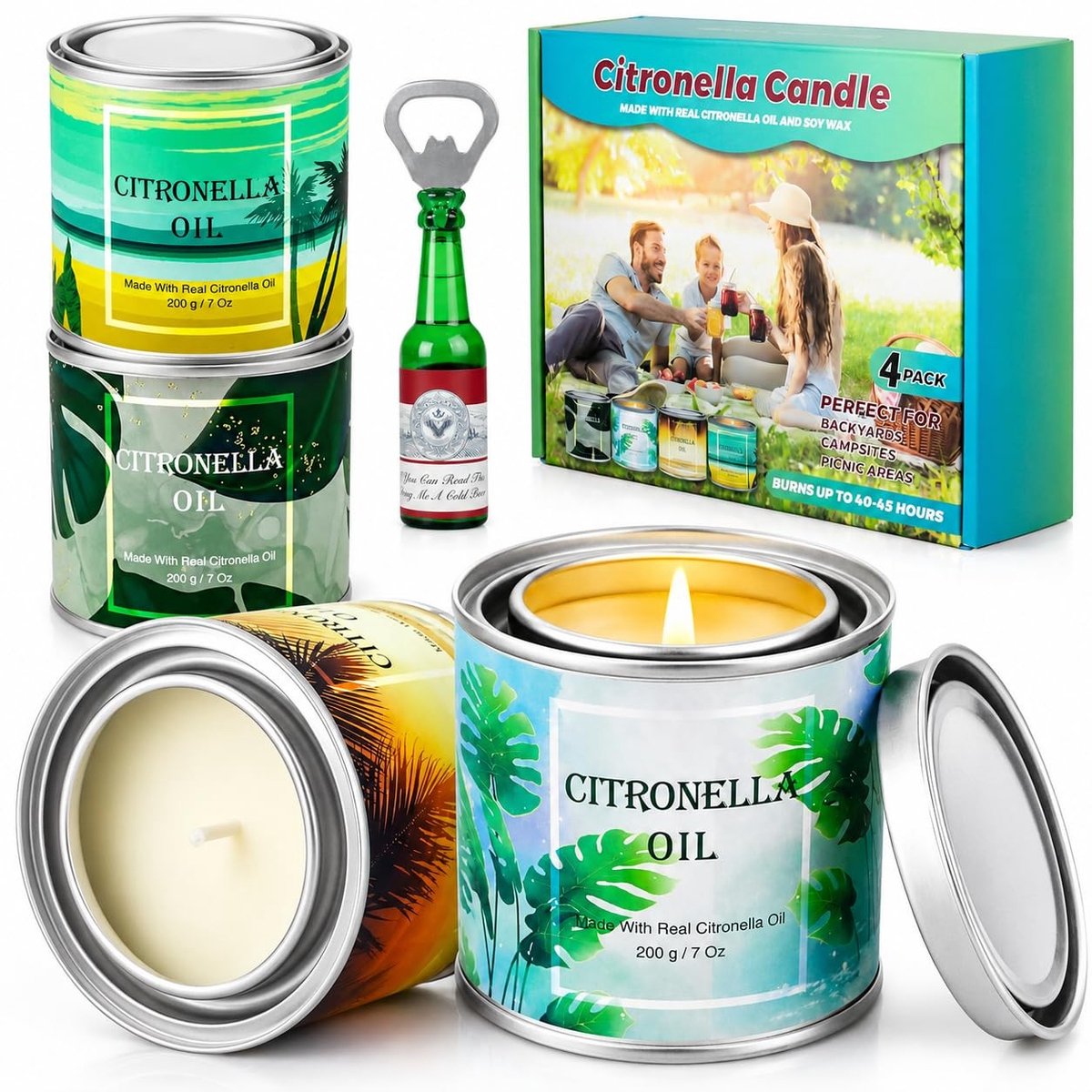 Inovra- Citronella Kaarsen Set - 4 x 200g - Buiten Kaarsen - Geurkaarsen - Camping Kaarsen