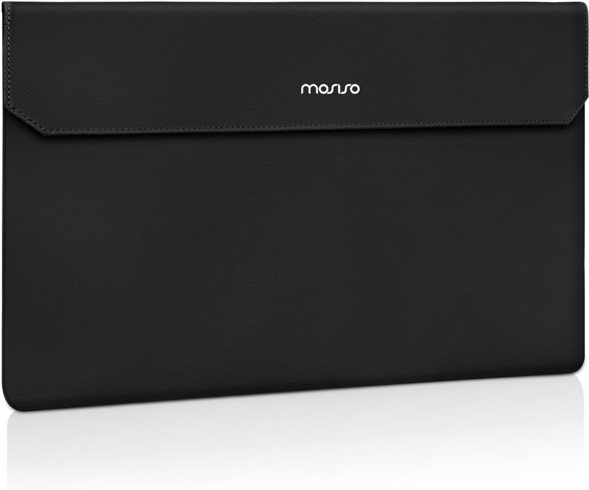Thijox - Draagbare Monitorhoes 16,1 inch - Laptop Display Tas voor 15,6-16,1 inch Beeldschermen - PU Leder Hoes met Voorvak - Zwart - Ideaal voor Reiz