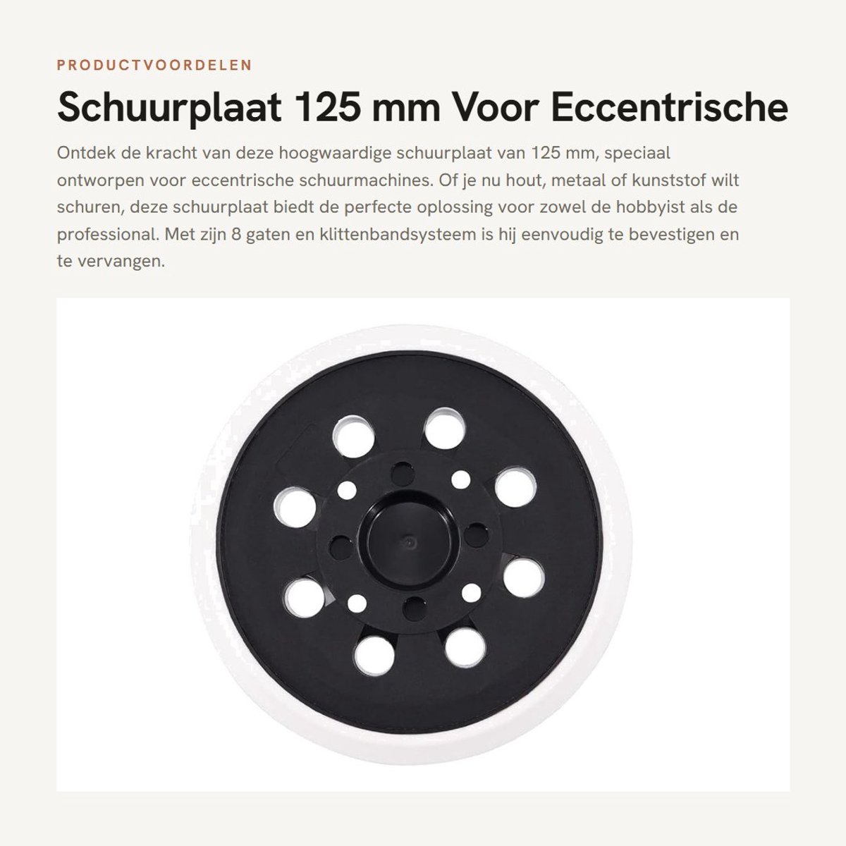 Inovra- Schuurplaat 125 mm - 8 gaten - Haak-en-lus systeem - Schuuraccessoire - Slijpen/polijsten - Duurzaam kunststof - Schuurvel