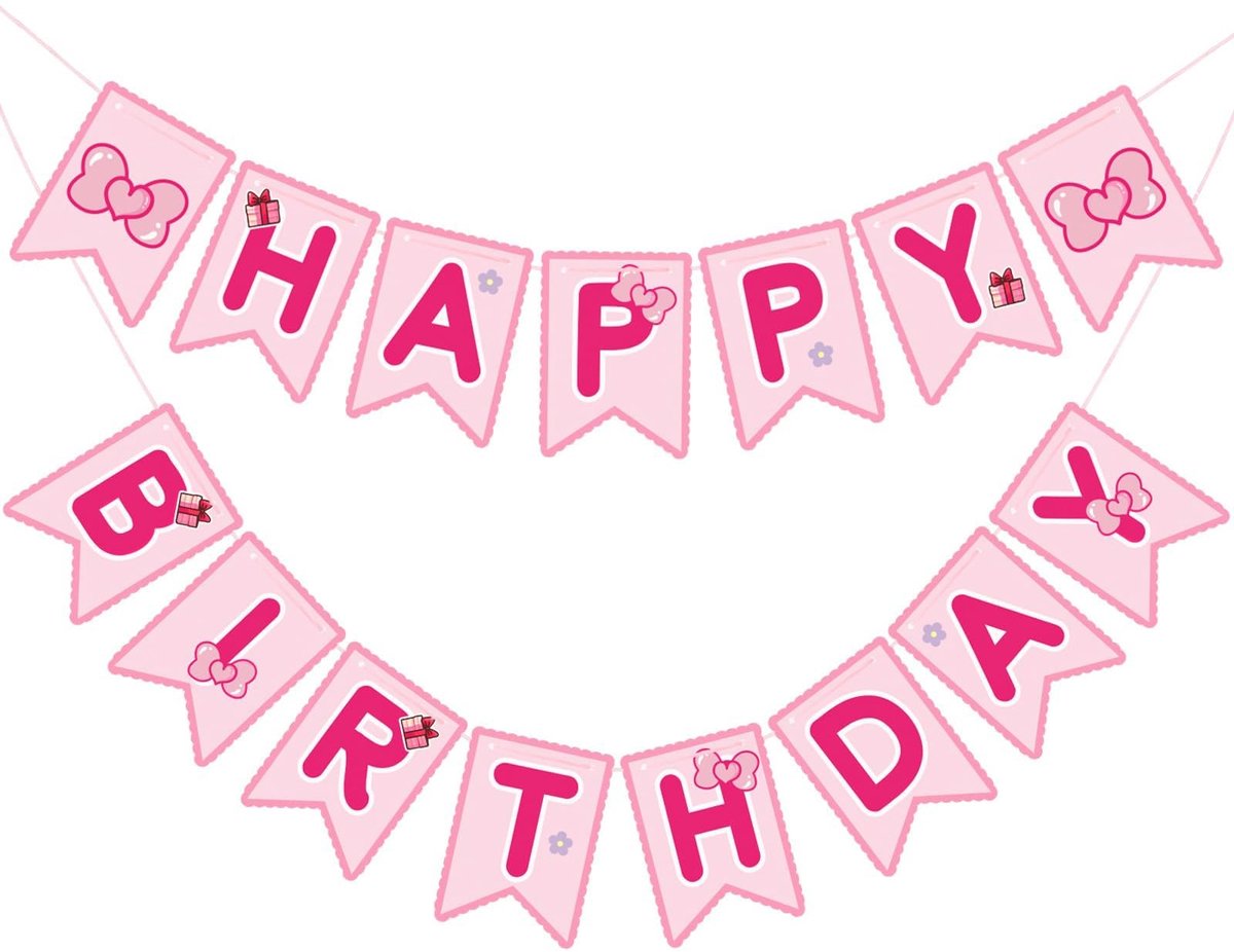 Inovra- Verjaardagsbanner Schattige Kitty - Feest Decoratie - 15 Kleine Banners - Roze Ontwerp - Eenvoudig Op Te Hangen - Stevig Karton - Feestdecoratie